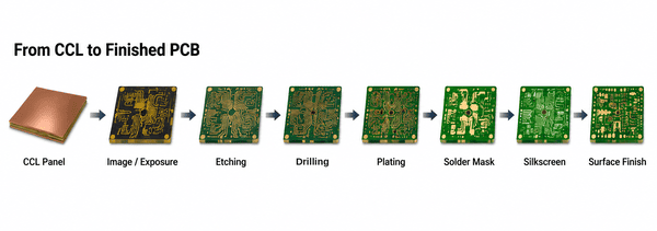 Manufacturing process from CCL to PCB