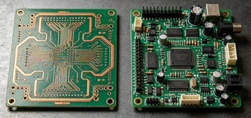 Bare PCB vs fully populated PCB with electronic components