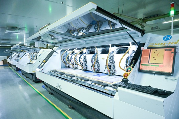 Han's HANS?F6M PCB CNC drilling machine inside dust?free workshop for circuit?board manufacturing