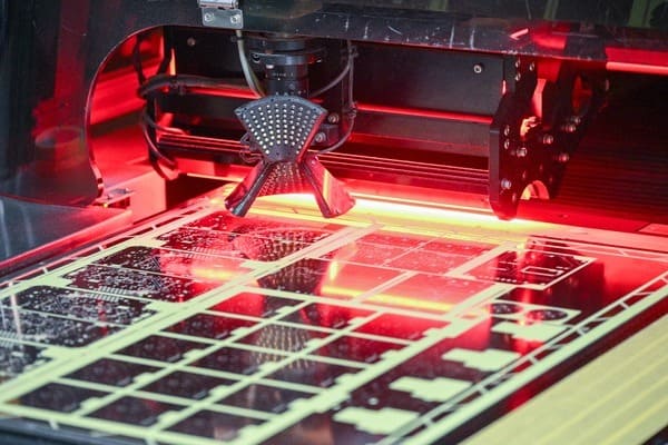 Automated Optical Inspection(AOI) machine checking traces, pads on PCB boards during fabrication process.