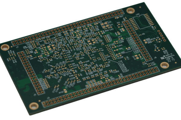 Multilayer PCB with vias, silkscreen labels, copper traces and mounting holes for beginners to learn circuit board identification