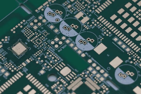 Close?up view of high?density HDI PCB with BGA pads and copper lands for electronics project