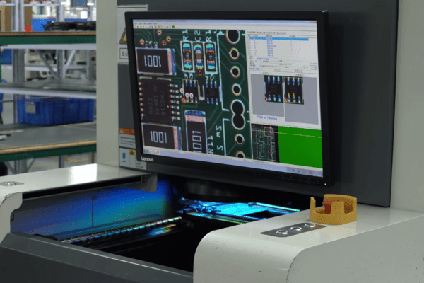 Automatic AOI inspection machine visually checking assembled PCBA