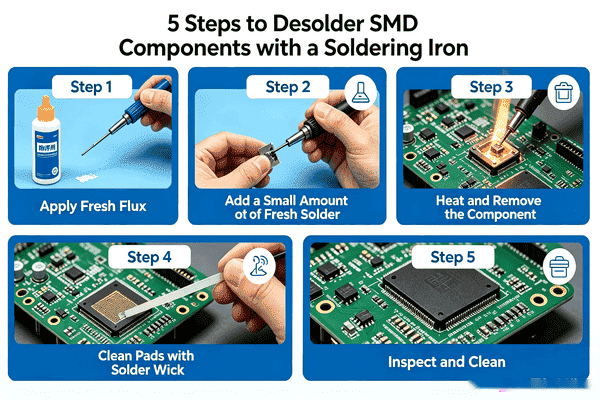 5 steps to desolder SMD components with a soldering iron