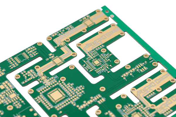 Close-up of the outer-layer circuitry of an HDI PCB