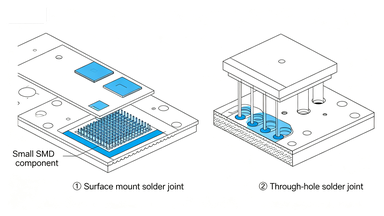 SMT vs through-hole solder joint cross-section
